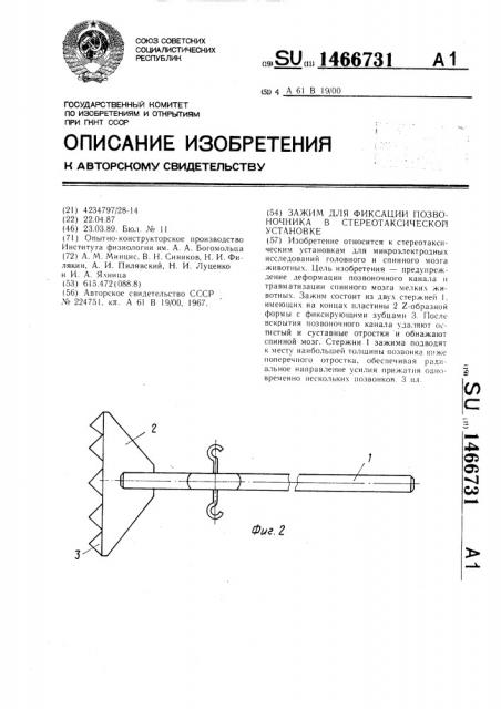 Зажим для фиксации позвоночника в стереотаксической установке (патент 1466731)