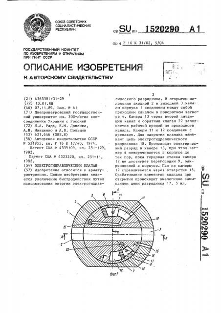 Электрогидравлический клапан (патент 1520290)