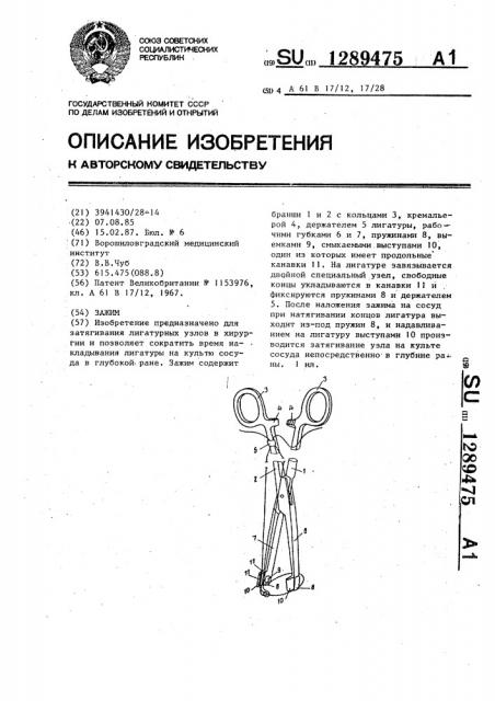 Зажим (патент 1289475)