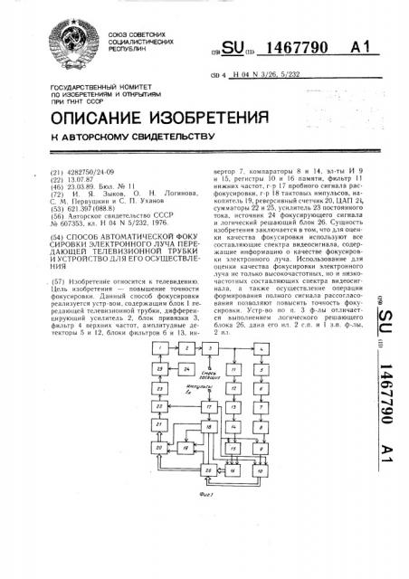 Способ автоматической фокусировки электронного луча передающей телевизионной трубки и устройство для его осуществления (патент 1467790)