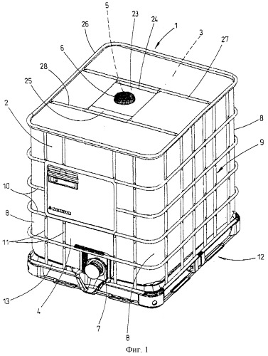 Транспортно-складской контейнер для жидкостей и способ изготовления внутреннего резервуара транспортно-складского контейнера (патент 2250866)