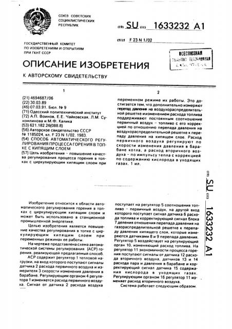 Способ автоматического регулирования процесса горения в топке с кипящим слоем (патент 1633232)