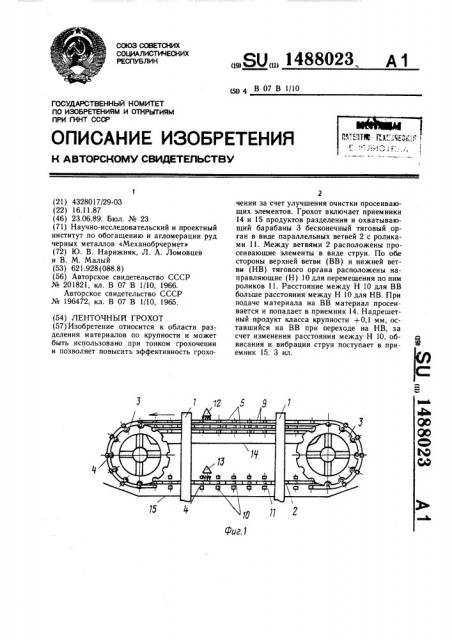 Ленточный грохот (патент 1488023)