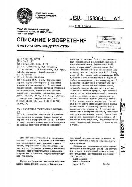 Полимерная тампонажная композиция (патент 1583641)