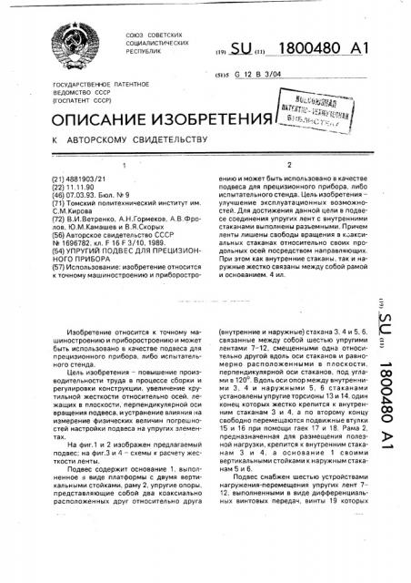 Упругий подвес для прецизионного прибора (патент 1800480)