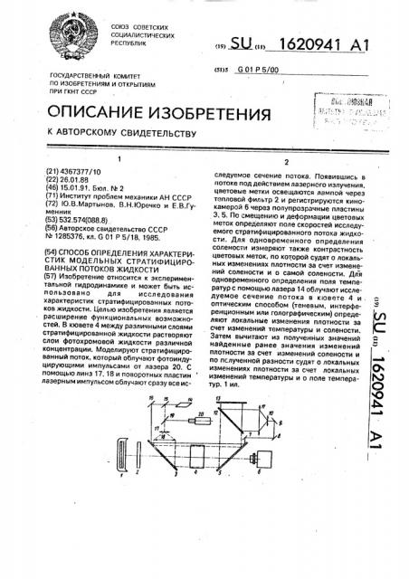 Способ определения характеристик модельных стратифицированных потоков жидкости (патент 1620941)