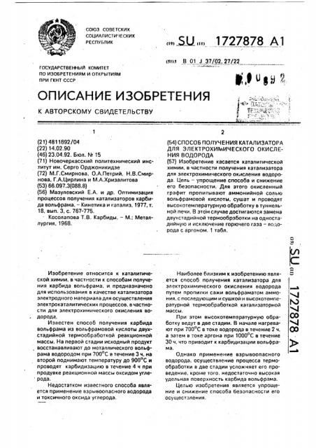Способ получения катализатора для электрохимического окисления водорода (патент 1727878)
