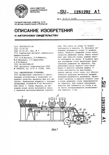 Смесительная установка (патент 1281292)