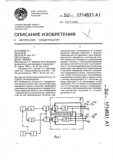 Двухстепенный измеритель угловых производных (патент 1714521)