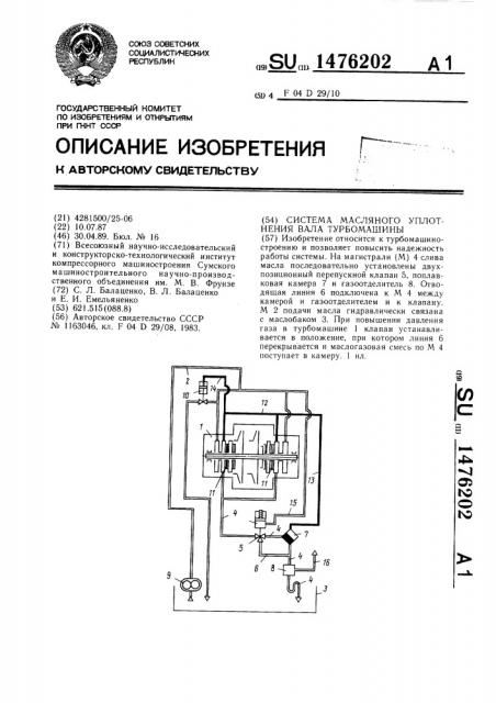 Система масляного уплотнения вала турбомашины (патент 1476202)