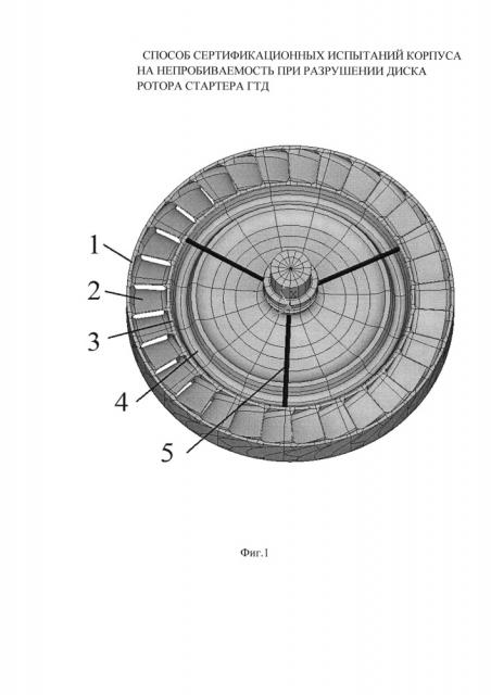 Способ сертификационных испытаний корпуса на непробиваемость при разрушении диска ротора стартера гтд (патент 2607145)