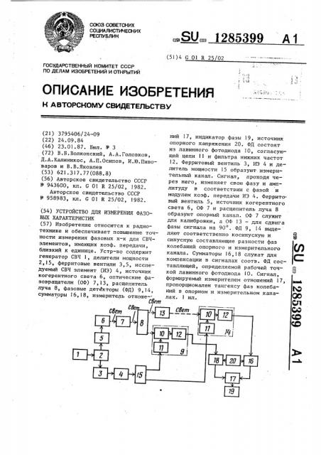 Устройство для измерения фазовых характеристик (патент 1285399)