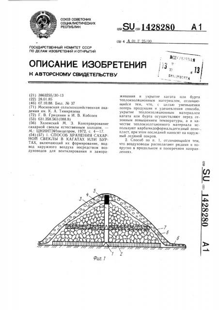 Способ хранения сахарной свеклы в кагатах или буртах (патент 1428280)