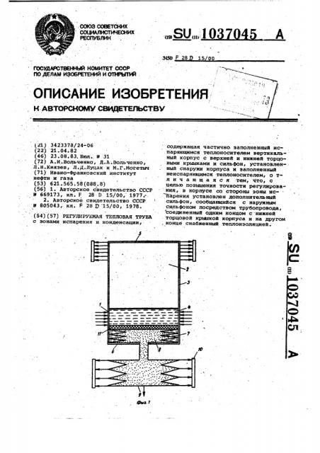 Регулируемая тепловая труба (патент 1037045)