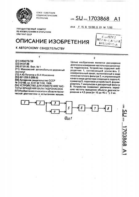 Устройство для измерения частоты вращения вала гидронасоса (патент 1703868)