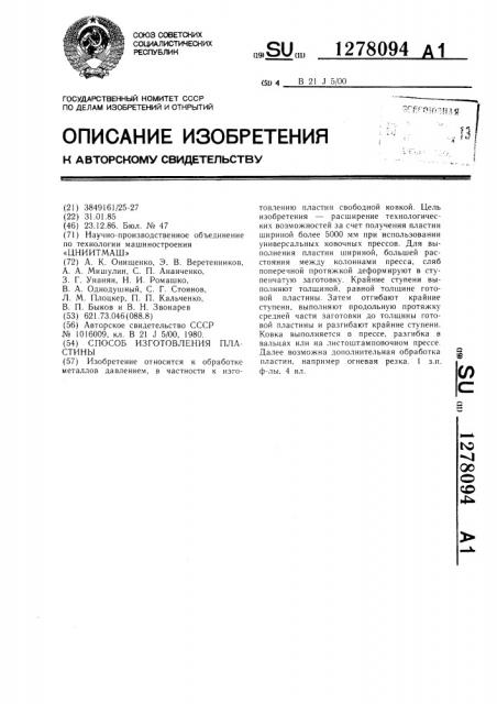 Способ изготовления пластины (патент 1278094)