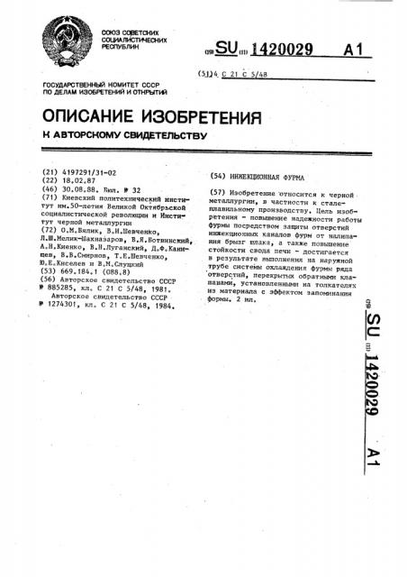 Инжекционная фурма (патент 1420029)