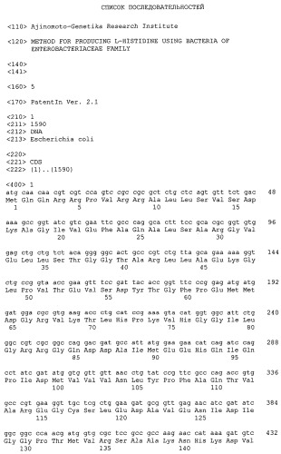Бактерия, принадлежащая к роду escherichia,- продуцент l-гистидина и способ получения l-гистидина (патент 2276688)