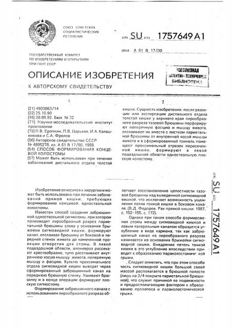 Способ формирования концевой колостомы (патент 1757649)