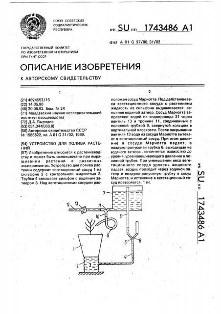 Устройство для полива растений (патент 1743486)