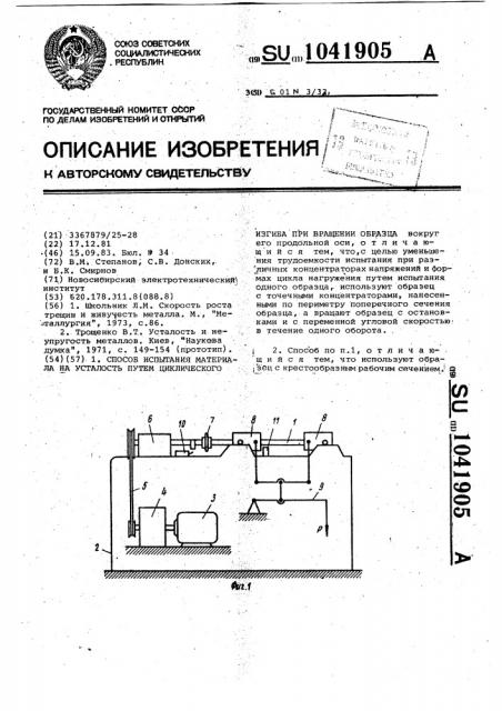 Способ испытания материала на усталость путем циклического изгиба при вращении образца (патент 1041905)