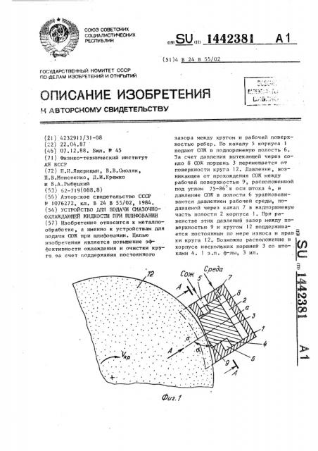 Устройство для подачи смазочно-охлаждающей жидкости при шлифовании (патент 1442381)