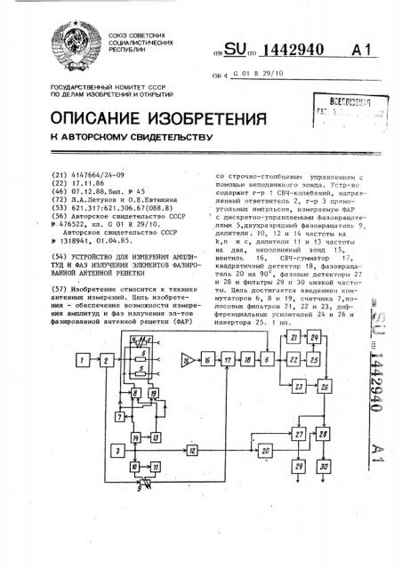 Устройство для измерения амплитуд и фаз излучения элементов фазированной антенной решетки (патент 1442940)