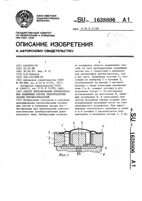 Способ центрирования куполообразных подвижных систем электроакустических преобразователей (патент 1638806)