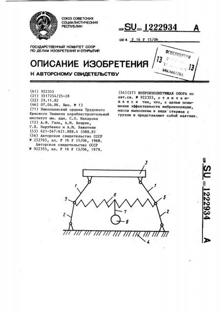 Виброизолирующая опора (патент 1222934)