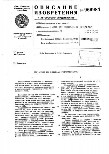 Стенд для испытания гидроаппаратуры (патент 969984)