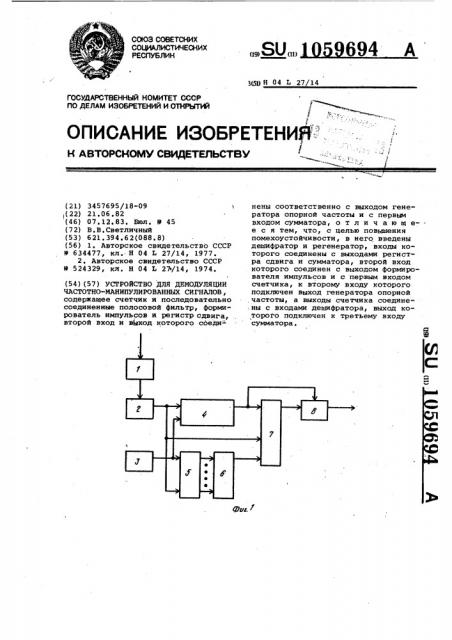 Устройство для демодуляции частотно-манипулированных сигналов (патент 1059694)