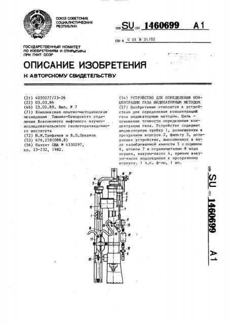 Устройство для определения концентрации газа индикаторным методом (патент 1460699)