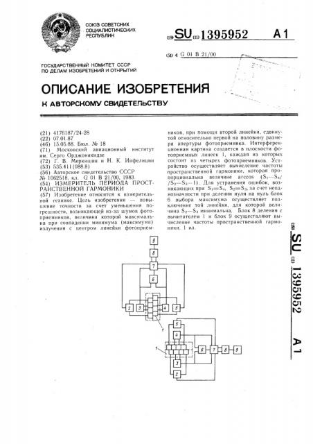 Измеритель периода пространственной гармоники (патент 1395952)