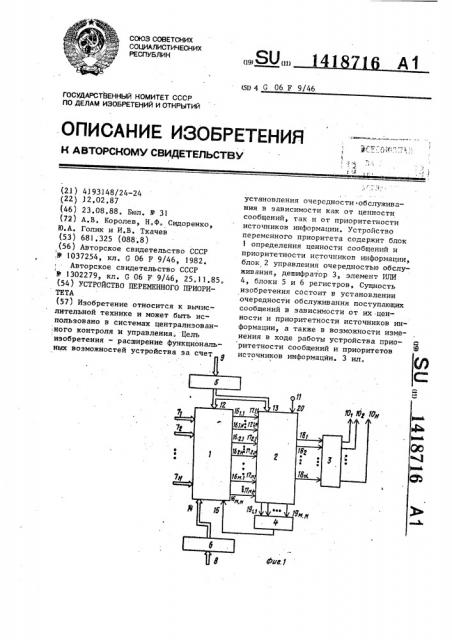 Устройство переменного приоритета (патент 1418716)