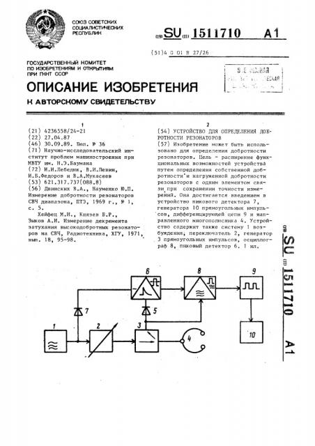 Устройство для определения добротности резонаторов (патент 1511710)