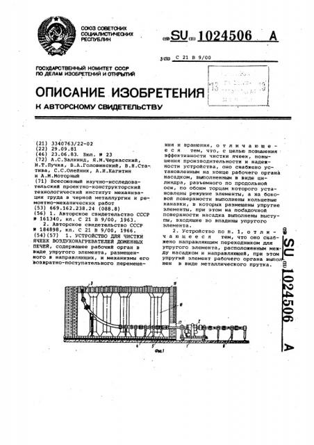 Устройство для чистки ячеек воздухонагревателей доменных печей (патент 1024506)