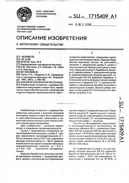 Шаровая барабанная мельница (патент 1715409)