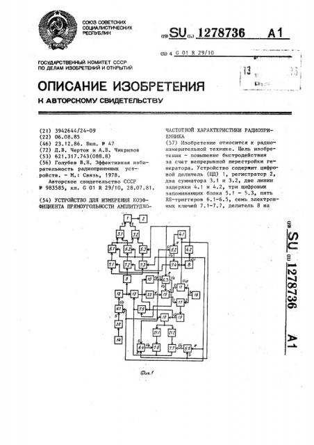 Устройство для измерения коэффициента прямоугольности амплитудно-частотной характеристики радиоприемника (патент 1278736)