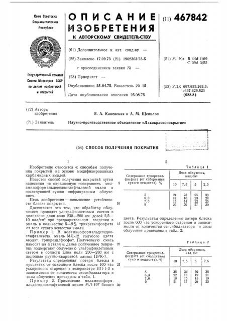 Способ получения покрытия (патент 467842)
