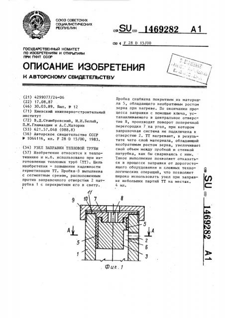 Узел заправки тепловой трубы (патент 1469282)