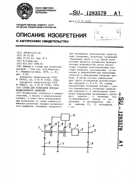 Стенд для испытания передач вращательного движения (патент 1283579)