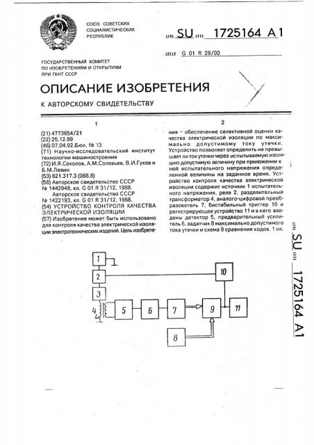 Устройство контроля качества электрической изоляции (патент 1725164)