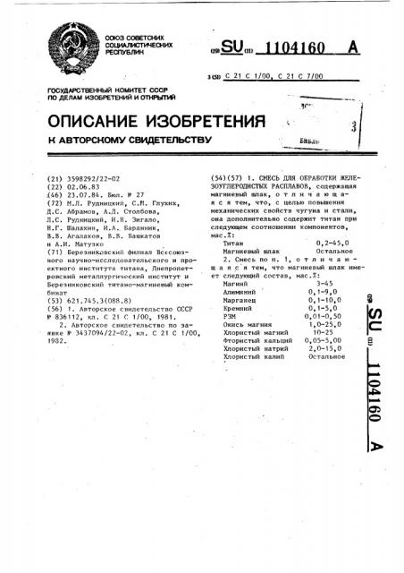 Смесь для обработки железоуглеродистых расплавов (патент 1104160)