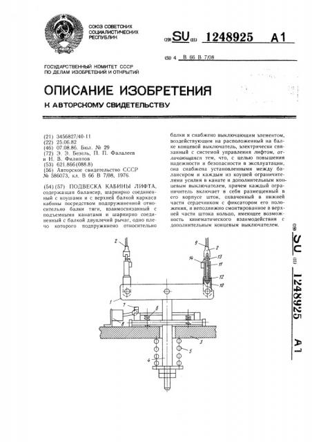 Подвеска кабины лифта (патент 1248925)