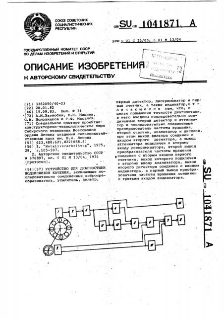 Устройство для диагностики подшипников качения (патент 1041871)