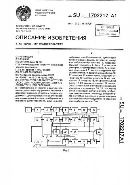 Устройство для виброакустического диагностирования двигателя внутреннего сгорания (патент 1702217)