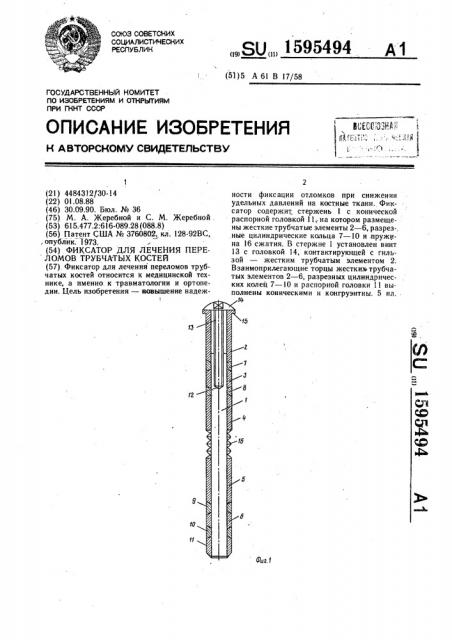 Фиксатор для лечения переломов трубчатых костей (патент 1595494)