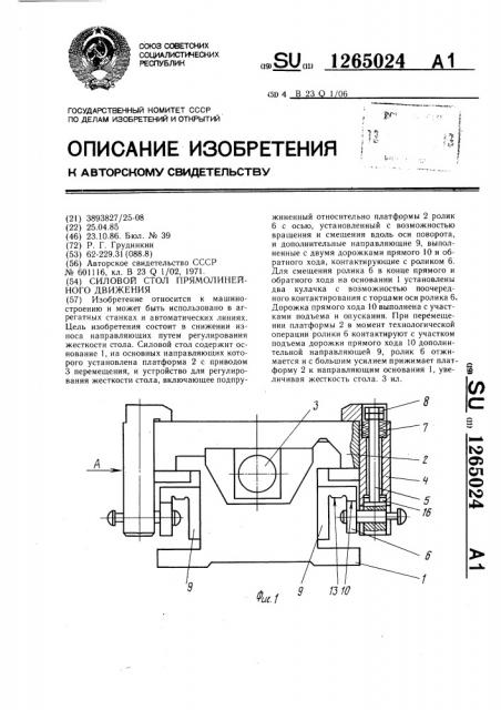 Силовой стол прямолинейного движения (патент 1265024)
