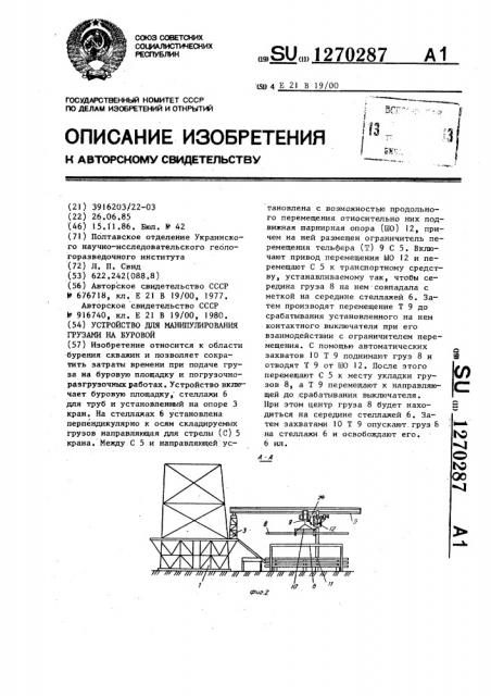 Устройство для манипулирования грузами на буровой (патент 1270287)