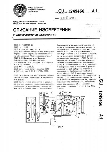 Установка для определения термоокислительной стабильности авиационных топлив (патент 1249456)